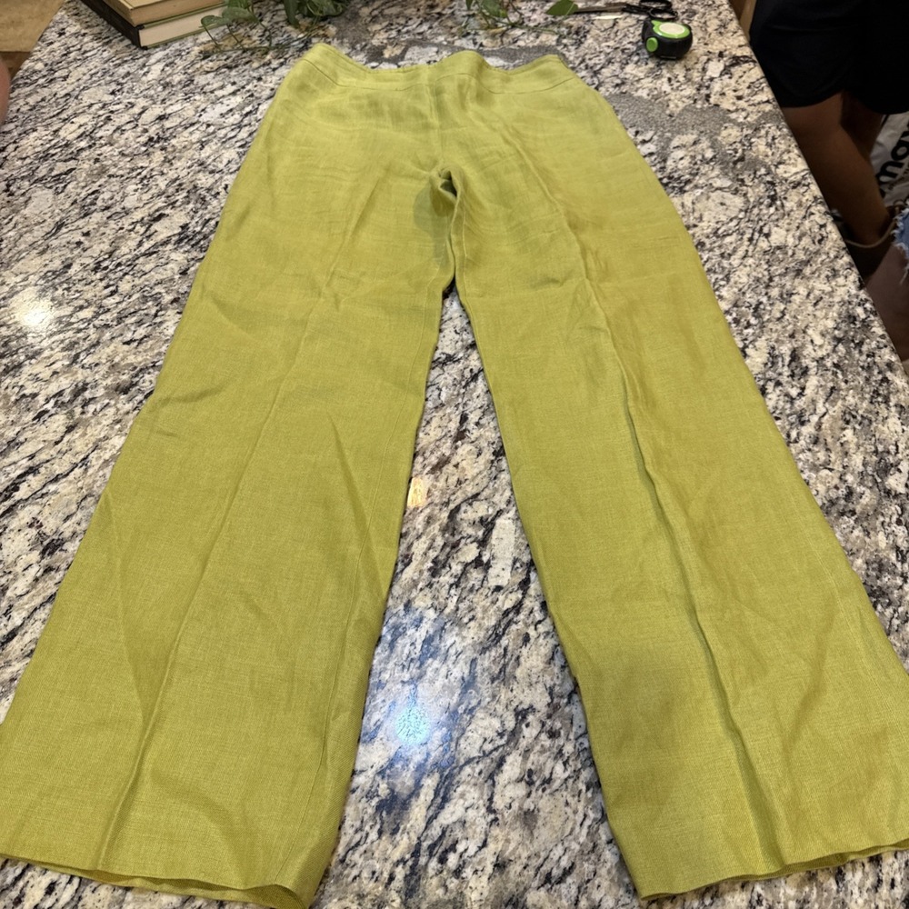 Talbots Chartreuse Irish Linen Wide Leg Fully Lined Pants - Size 8